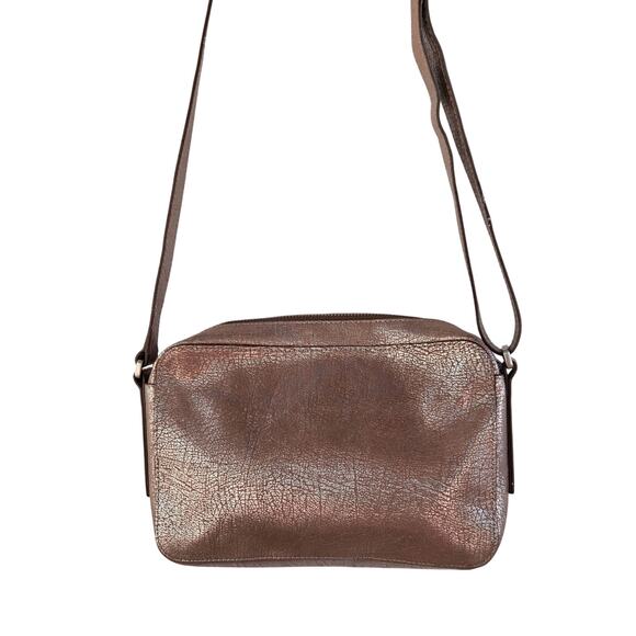 Fossil Riley Metallic Crossbody Bag Silver Foil Leather Camera Style Chic - Picture 8 of 12